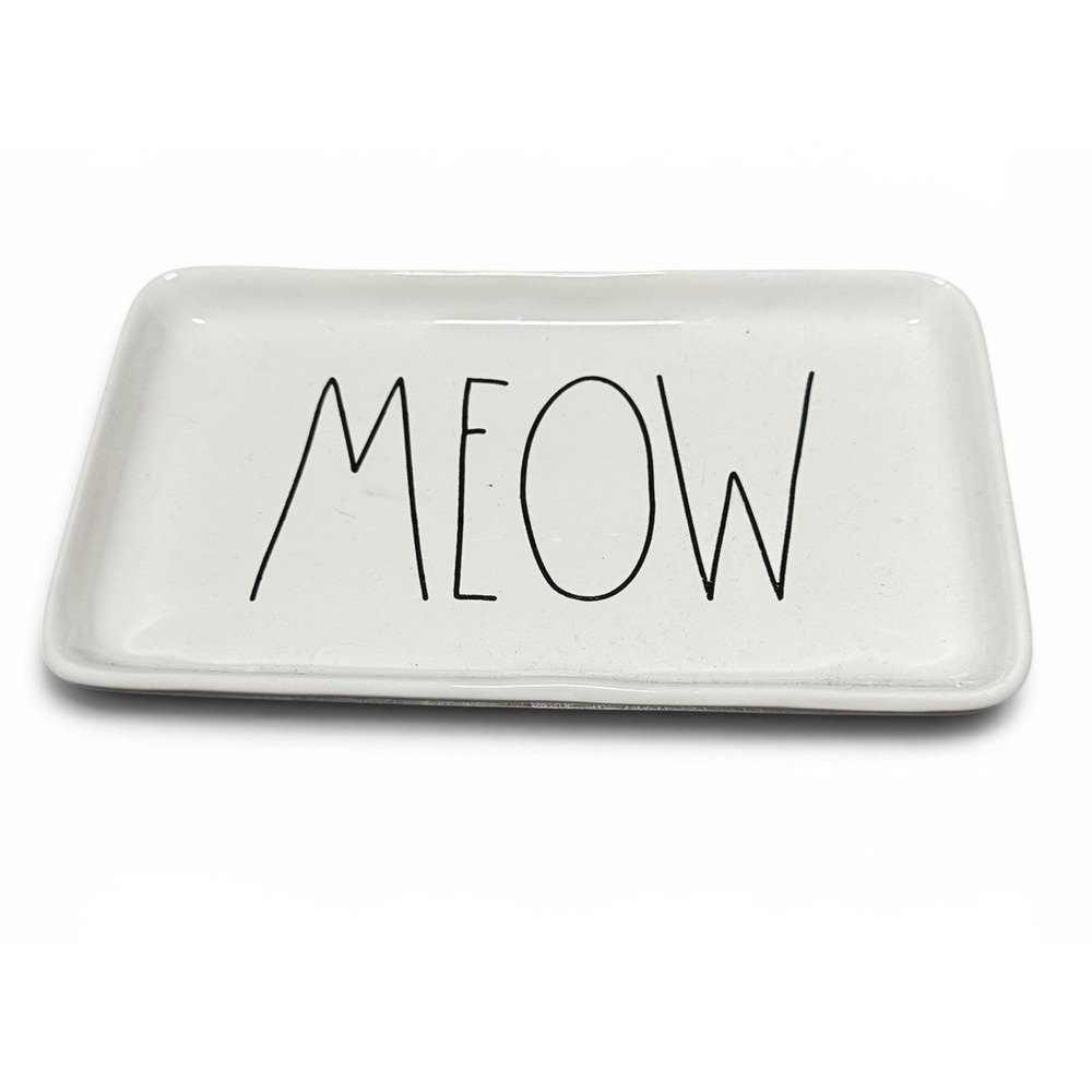Rae Dunn MEOW Rectangular Trinket Tray Cat Jewelry Catchall Dish 9x5